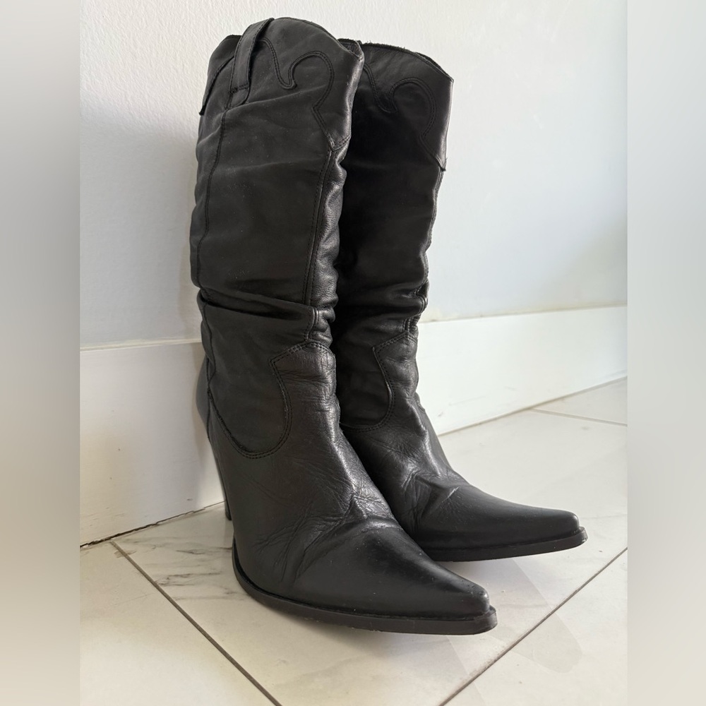 ALDO Western Y2k Chunky Heel Pointed Toe Stylish Black Leather Women's Boots